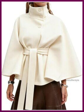 Womens Wool Blend Cape Coat Cropped Poncho Peacoat Batwing Sleeve